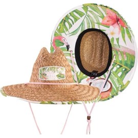 KC Republic Fabric Pattern Print Straw Kids Boys Sunhat, Ages 3+, Lifeguard Hat