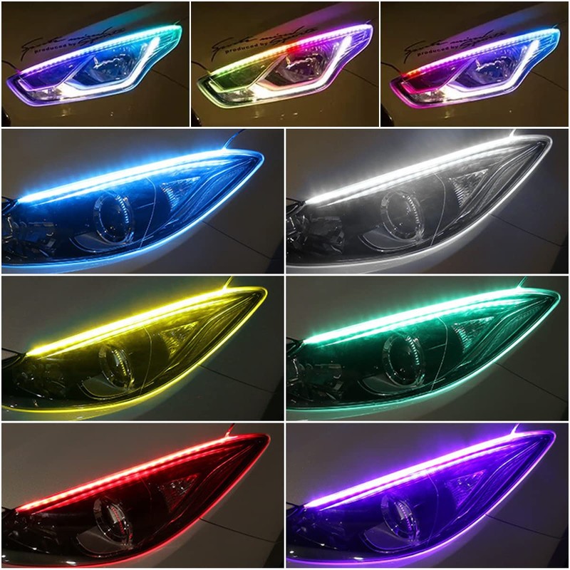 TEKSHINNY Headlight LED Strip, 2Pcs 24 Inches Flexible Dual Color