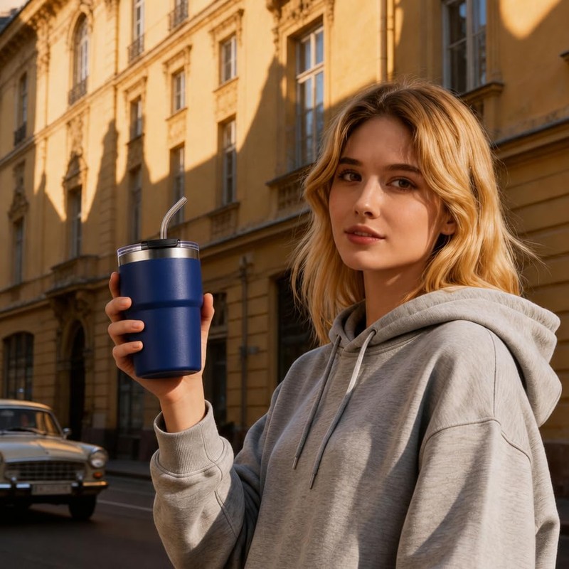 16 oz Stainless Steel Insulated Tumbler with Straw and Lid,