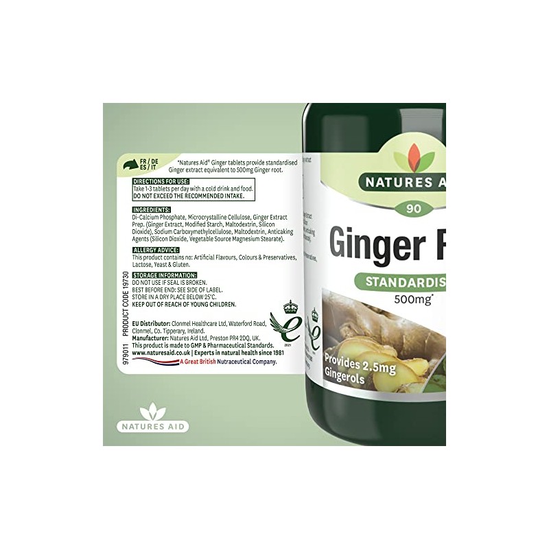 Natures Aid Ginger Root 500 mg 90 Tablets (Botanical Supplement,