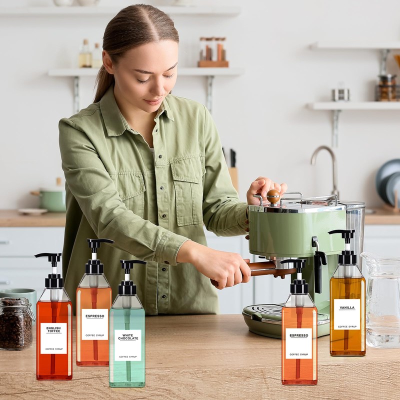 Nuogo 6 Pcs Coffee Syrup Dispenser Bottles Set 750ml, 500ml,