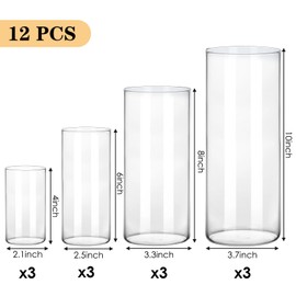 Fixwal Fixwal 12pcs Clear Glass Cylinder Vases, 4, 6, 8, 10 Inch Tall Cylinder Vases for Centerpieces, Glass Flower Vase Floating Candle Holder Vase for Table Shelf, Party, Wedding, Home Decor