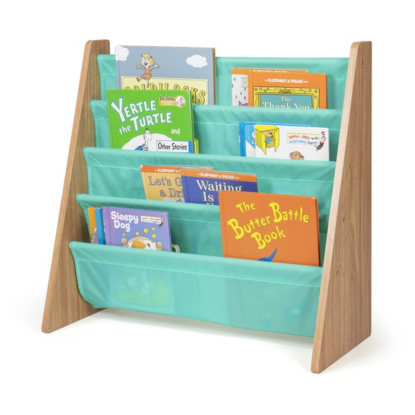 Humble Crew, Seafoam Green/Natural Kids Bookshelf 4 Tier Book Organizer