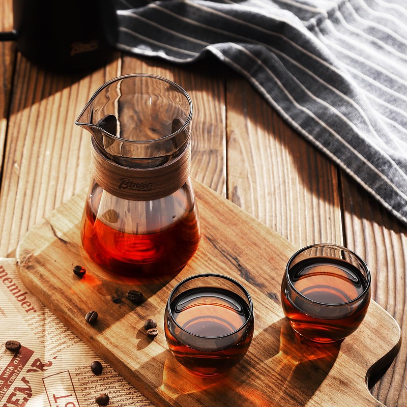 Bincoo 16oz Glass Coffee Carafe with Wood Heat-Resistant Layer, Coffee