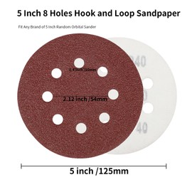 50 PCS 5 Inch 8 Holes Sanding Disc 100 Grit, 5 Inch Orbital Sander Sandpaper Hook and Loop 125mm Round Aluminum Oxide Sanding Pads for Random Orbital Sander (100 Grit)