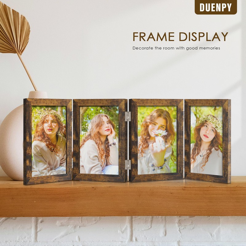 DUENPY 4 Folding 4x6 Picture Frame Horizontal Engineered Wood Accordion
