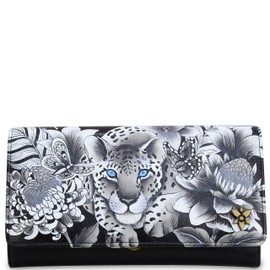 Anuschka Hand-Painted Genuine Leather Women's RFID Blocking Accordion Flap Wallet - Cleopatra's Leopard