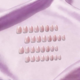 Uñas postizas cortas ovaladas de color rosa pálido, 32 piezas, 16 tamaños, uñas postizas de gel suave, forma almendrada, ajuste natural, acabado brill