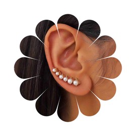 Iaceble Boho Pearl Ear Climber Earrings White Pearl Crawler Earrings Gold Pearl Cuff Climber Earrings Vine Wrap Studs Earrings Cluster Pearl Earrigns Wedding Earrings Jewelry for Women