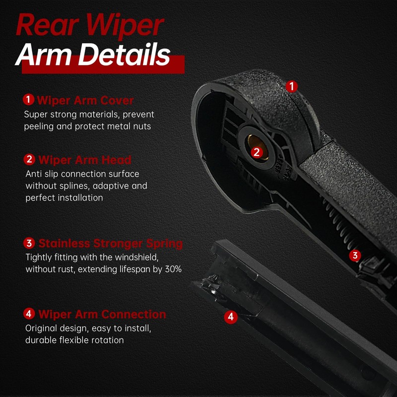 Rear Windshield Back Wiper Arm Blade Set - Replacement for