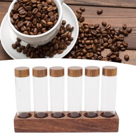 Ejoyous Coffee Bean Storage Tubes with Walnut Wood Stand, Portable Single Dose Coffee Bean Container Coffee Cellar Tubes for Retail Bar Pantry