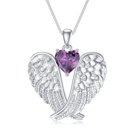 POTOPYY February Amethyst Birthstone Necklace Angel Wings Necklace for Women S925 Sterling Silver for Birthday Jewelry Gifts