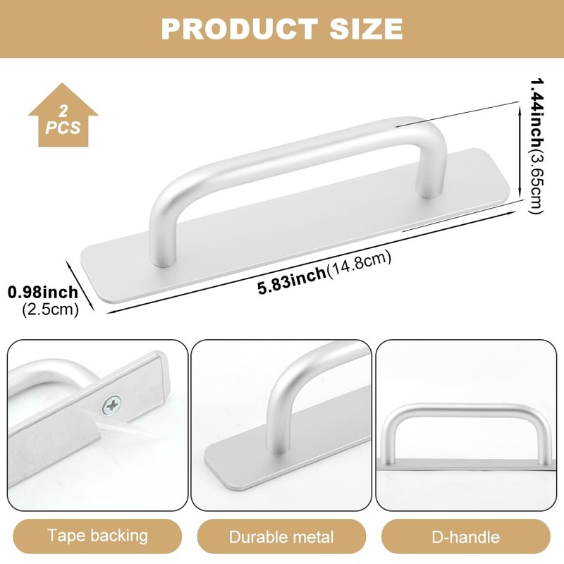 Pilarmuture 2 Pcs Adhesive Handles,Adhesive Cabinet Handles,Self Stick No Drilling