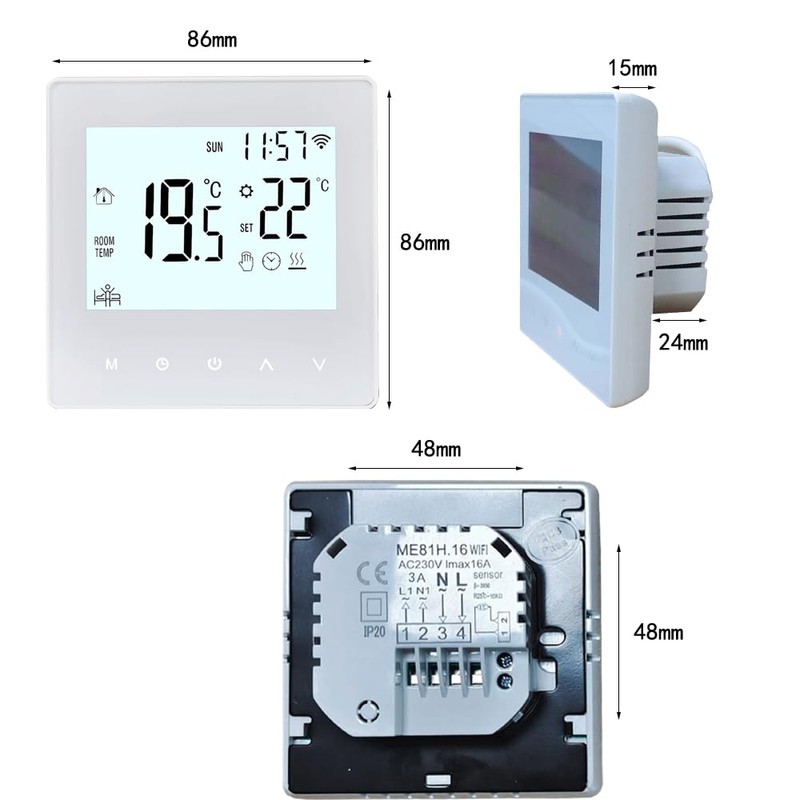 Smart Tuya WiFi Thermostat 16A Digital Programmable LCD Display Underfloor