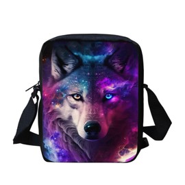 HELLHERO Galaxy Wolf Purse Small Crossbody Bag Shoulder Messenger Bags Clutch Handbag Storage Pouch Travel Flight Sling Bag for Women Men Son Daughter Outdoor Shopping Workout Trip