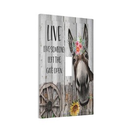 Decorative Switch Plate Covers Vintage Funny Donkey Rustic Farm Farmhouse Animal Wood Plank 1 Gang Wall Plate Single Toggle Light Switch Cover Plate Jumbo Electrical Switchplate Receptacle Faceplate