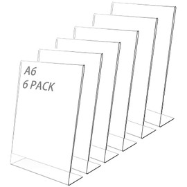 Pack of 6 A6 Stands, DIN Table Stand, Acrylic Stand for Poster, Flyer, Menus, Transparent Stand, Acrylic Paper Sign Holder, for Restaurant, Counter, Cafés, Shop, Office