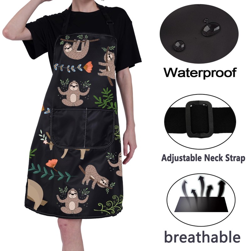 Sloth Cooking Apron, Cute Sloths Kitchen Apron with Pocket Home