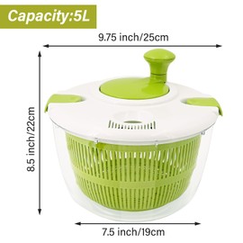 NIOSAVM 5-Quart Salad Spinner,Salad bowl, fruit and vegetable wash,Vegetable Salad Spinner,Quick Drying vegetable,White and Green