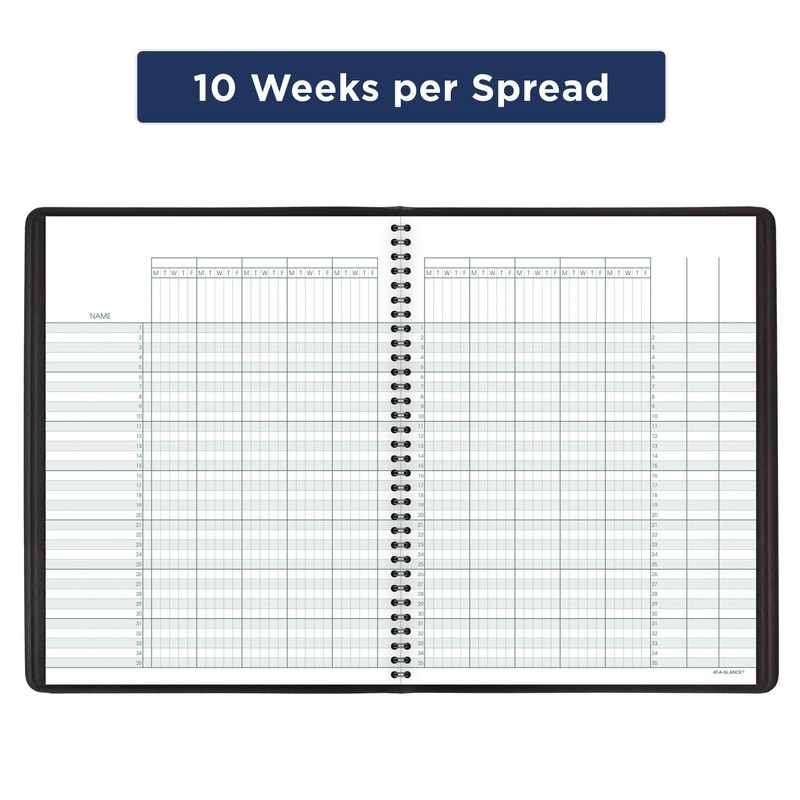AT-A-GLANCE Undated Class Record Book, 8-1/4" x 11", 10 Weeks,