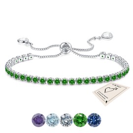 Tennis Bracelet for Women, Silver Green Bracelets Adjustable Slider Cubic Zirconia Bracelet Birthday Anniversary Wedding Bride Friendship Jewelry Gifts for Mom Wife Girlfriend