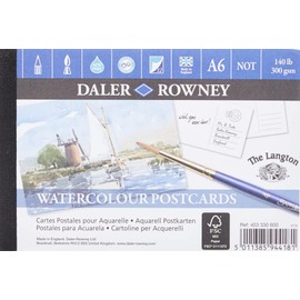 Daler-Rowney The Langton Cold-Pressed 300gsm 5.8 x 4.1in Watercolour Postcard Size Paper Pad, Glued 1 Side, 12 Natural White Sheets, Ideal for Professional Artists & Students