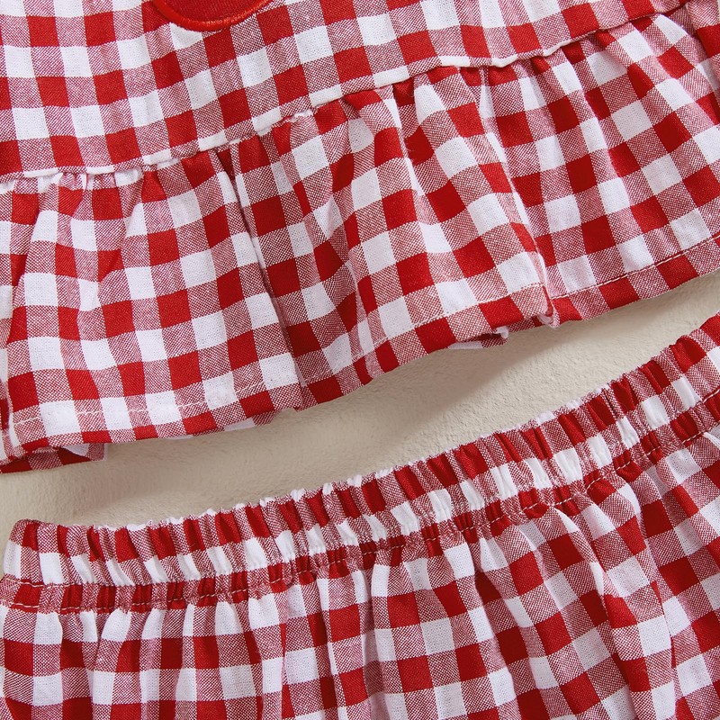 Sasaerucure Summer Outfit Clothes Baby Girl Plaid Cherry Sleeveless Tunic