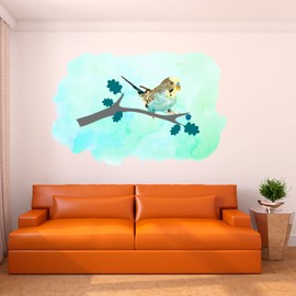 Design With Vinyl Animal Watercolor Wall Decals for Kids Room - Small Parrot Like Bird Blue Bakcground Girly DIY & Creativity Boy Girl Bedroom Wall Water Color Sticker - Size: 40 in x 24 in