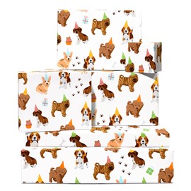 Central 23 - White Wrapping Paper - Dogs in Hats - 6 Sheets of Birthday Gift Wrap - Celebration - For Men Women Kids - Recyclable