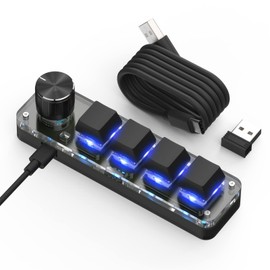 BRIMFORD Teclado mecánico macro con una sola mano, teclado para juegos de 4 teclas totalmente programable para perillas y teclas, teclado OSU Hotswap Teclado con RGB para edición de juegos PS