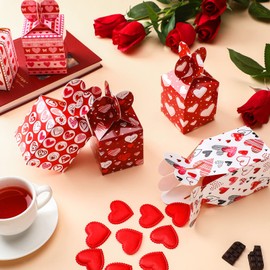 24 Pieces Valentines Day Cookie Boxes Valentines Day Cupcake Boxes Small Valentine Treat Box Paper Valentines Candy Boxes Decorative Heart Print Boxes for Valentine‘s Day Party Favors, 6 Styles