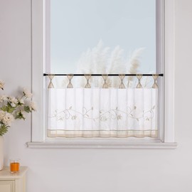 Yujiao Mao Pack of 1 Embroidery Flower Loops Net Curtain Small Coffee Curtain Terri Yarn Roman Blind H x W 45 x 90 cm Sand
