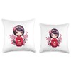 Cute Kokeshi Doll With Cherry Blossoms I Kokeshi Throw Pillow