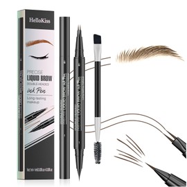 JIAYUTONG 2 Prong Tip Microblading Eyebrow Pen With Brush- 2-in-1 Waterproof Eyebrow Pencil, Long-Lasting Natural Hair-Like Brows, Smudge-Proof & Easy to Use (With Brush 02#Brown)