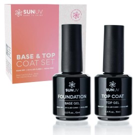 SUNUV 15ml Gel Top Coat and Base Set, Nail Polish Kit 2 Pack, Clear