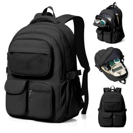 Cypak Black Backpack for School Teens Boys Girls, Large Capacity School bag for Men Women, Cute Bookbag for Students, Lightweight College backpack with lots of pockets