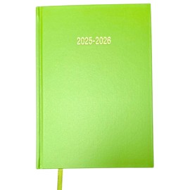 2025-2026 A5 Academic Diary Premium Week To View Diary Hardback Cover & Ribbon Marker, Mid Year Planner, Organizer for Student Teacher Hardback Case Bound (Lime Green)