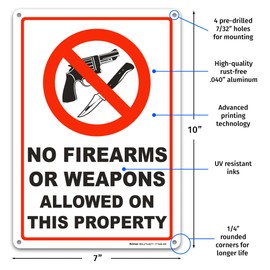 Brimar - 7" x 10" - No Firearms or Weapons Sign - .040″ Rust-Free Aluminum - Enhanced Safety - Easy Installation