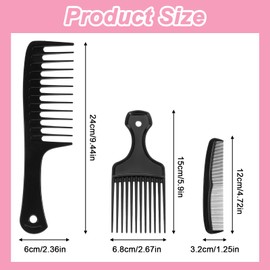 3 PCS Wide-Tooth Comb Detangling Shower Comb Set, Big Tooth Detangling Carbon Fiber Combs Set, Professional Pick Barber Tool Combs for Natural Hair Thick Long Hair Men Beard