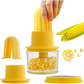 Corn Cob Stripper, Corn Peeler from Corn on The Cob, Quick Corn Kernel Cutter Tool, with Bowl & Safety Handle (Yellow, One Size)
