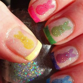 Easter French Tip Press on Nails Bunny Fake Nails Short Square Stick on Nails Glossy Full Cover False Nails Colorful Cute Acrylic Nails Reusable Artificial Nails Short Length Glue on Nails for Women