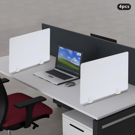 Desk Divider, 4 PCS Acrylic Desktop Partitions, 23.62"L x 15.75"W Privacy Desk Panel with Clamps Acoustic Freestanding Desk Divider Noise Reducing Desk for Offices Classroom Call Centers (White)