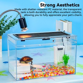 16x10x8 Inch Turtle Tank Kit A High-Definition Turtle Aquarium with Heating Lamp, Filter, Advanced Ventilation, High-Temperature Resistance, Complete Accessories for Turtle Habitat