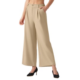 Willit Women's Wide Leg Pants Work Dress Pants Casual Palazzo Pants High Waisted Business Office Slacks 27" Light Khaki L