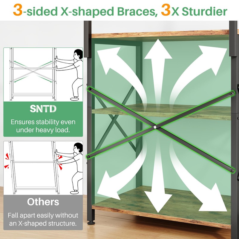 SNTD Bakers Rack with Power Outlet, Kitchen Shelves Microwave Stand