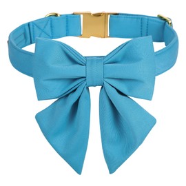 Maca Bates Dog Collar with Bow Bowtie for Dogs Solid Colors Sailor Bow Tie Adjustable Breakaway Blue Collars Accessories Birthday Gift for Small Medium Large XL Puppy with Golden Metal Buckle