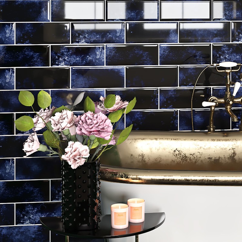 Livelynine Navy Blue Peel and Stick Backsplash Subway Tile Stick