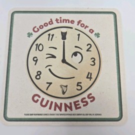 Guinness Beer Pub Coaster: GUINNESS Stout "Good Time for a Guinness" IRELAND Happy Clock