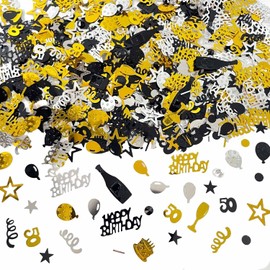 WEIKA 50th Birthday Confetti 50 Confetti Party for Table Metallic Foil Table Scatter Decoration Birthday Centerpieces for Party DIY Arts Crafting Supplies, Gold Black and Silver