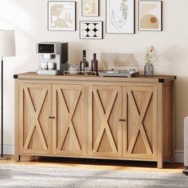 YITAHOME 55'' Farmhouse Buffet Cabinet with Storage, Kitchen Sideboard with 4 Doors, Large Storage Cabinet, Coffee Bar Cabinet with Adjustable Shelf for Living Room, Oak